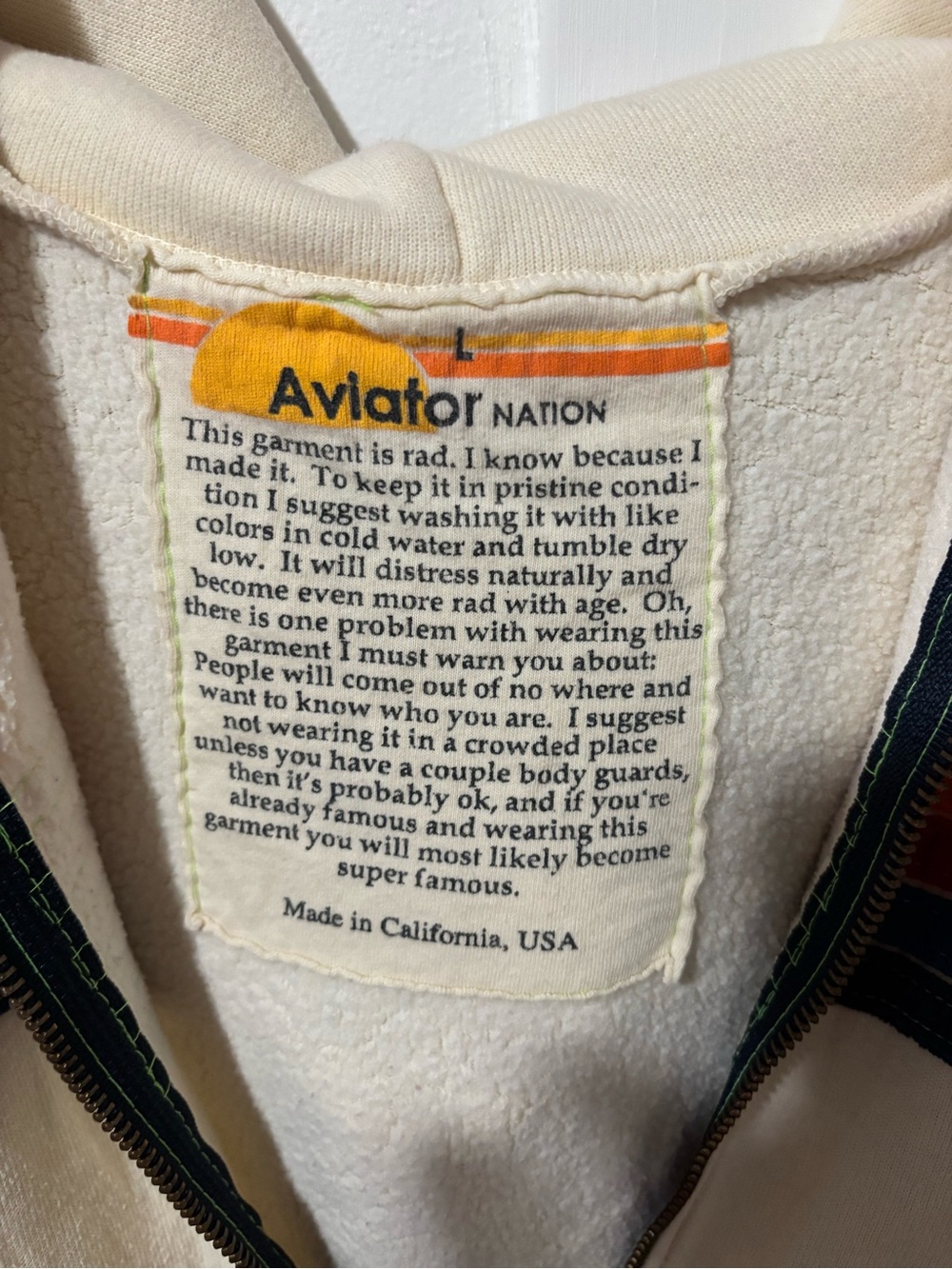 Aviator Nation 5 Stripe Hoodie in Vintage White - Picture 4 of 5